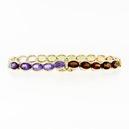 14k Yellow Gold 17.65 ctw Half Bezel Set Oval Cut Natural Gemstone 6.75" Bracele