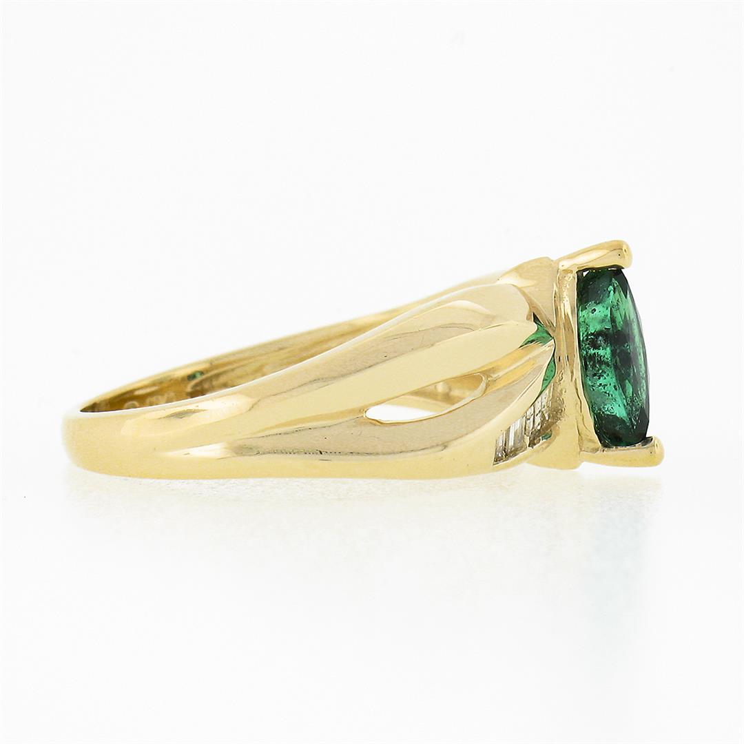 14k Gold 0.66 ctw Marquise Emerald w/ Baguette Channel Diamond Engagement Ring