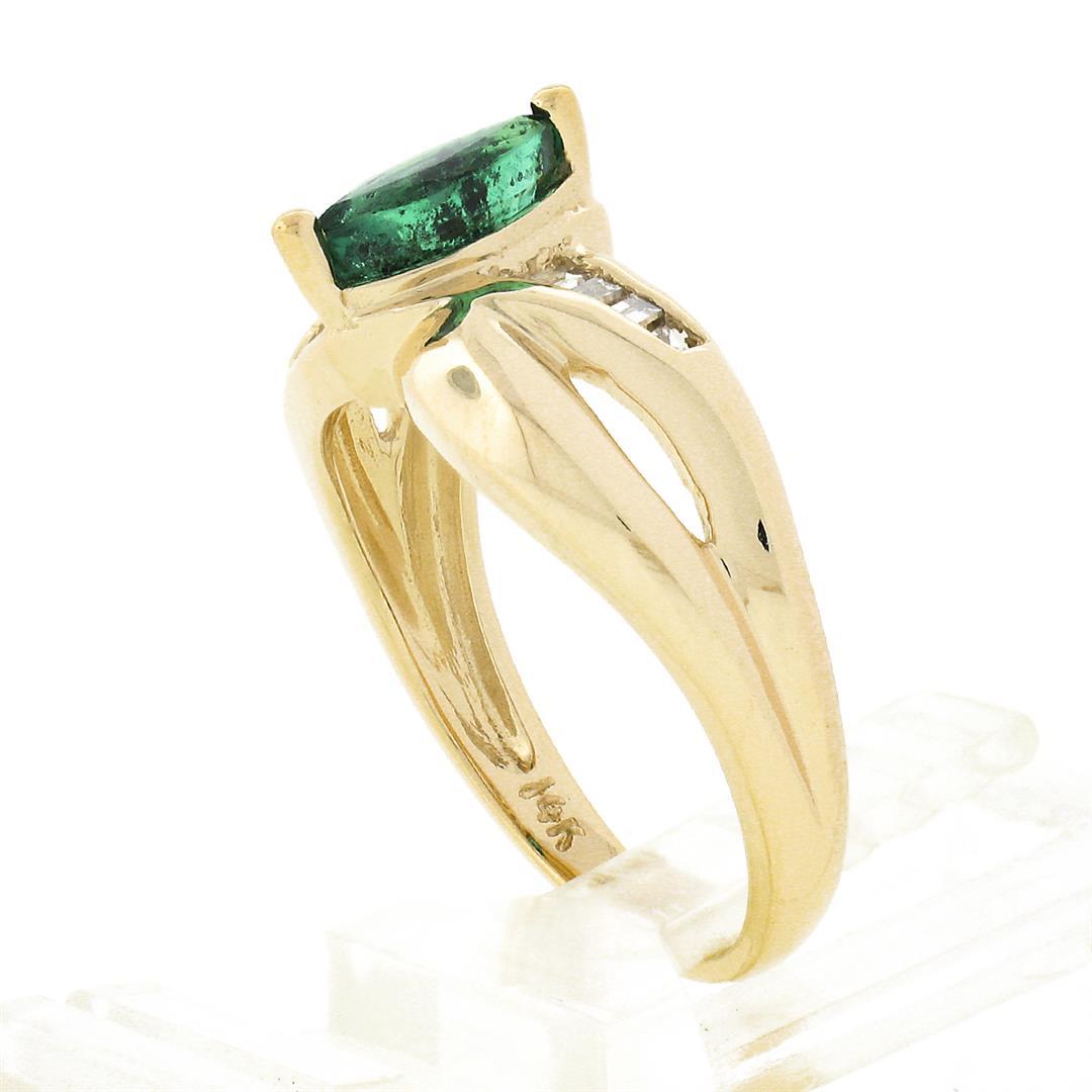 14k Gold 0.66 ctw Marquise Emerald w/ Baguette Channel Diamond Engagement Ring