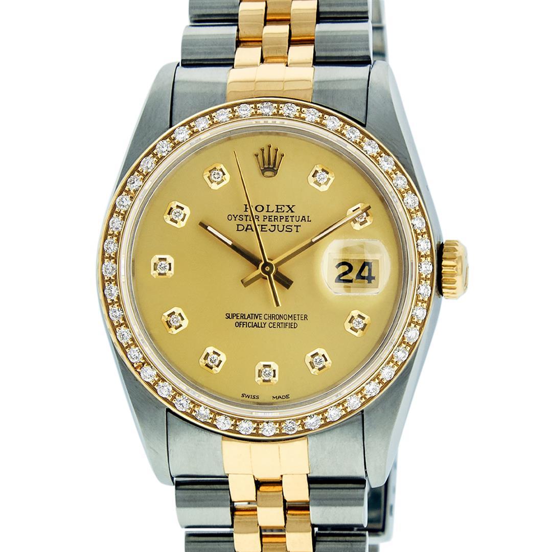 Rolex Mens Two Tone Champagne Diamond 36MM Datejust Wriswatch