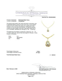 0.04 ctw Diamond and Pearl Pendant & Chain - 14KT Yellow Gold