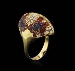 18KT Yellow Gold 0.80 ctw Diamond and Enamel Ring