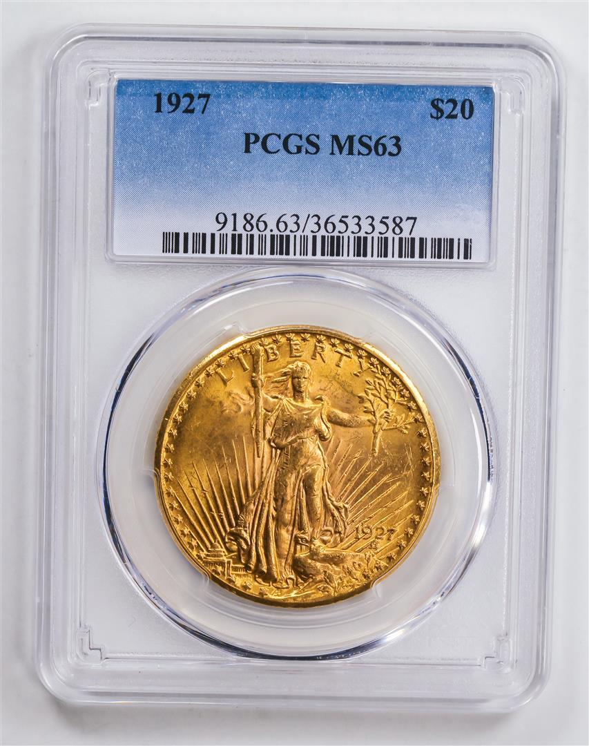 1927 $20 Double Eagle Gold Coin PCGS MS63