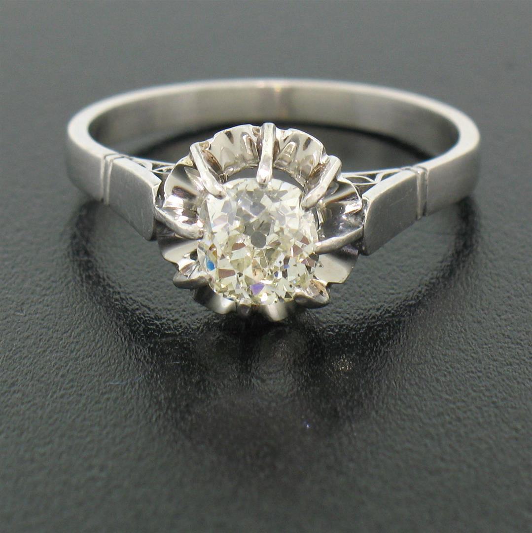 Antique Art Deco Platinum 0.78 ctw Old Mine Cut Diamond Filigree Engagement Ring