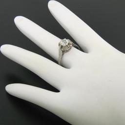 Antique Art Deco Platinum 0.78 ctw Old Mine Cut Diamond Filigree Engagement Ring