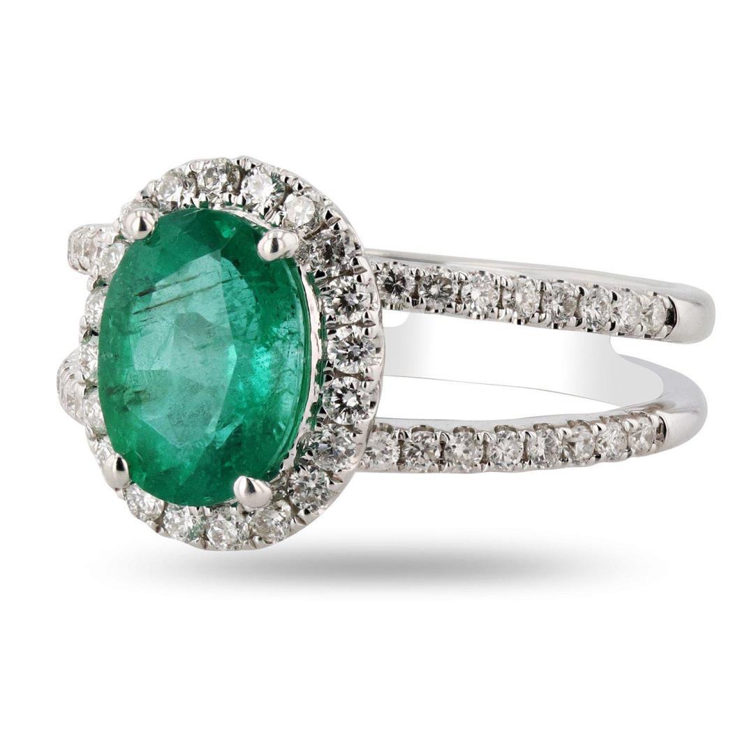 1.63 ctw Emerald and 0.50 ctw Diamond 18K White Gold Ring