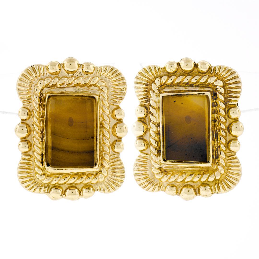 Scott Gauthier 18k Yellow Gold Rectangular Banded Agate Earrings