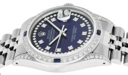 Rolex Mens Stainless Steel Blue String Diamond Lugs And Sapphire Datejust Wristw