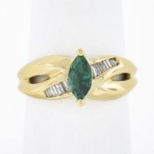 14k Gold 0.66 ctw Marquise Emerald w/ Baguette Channel Diamond Engagement Ring