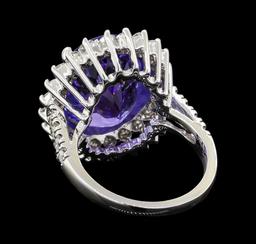 GIA Cert 11.78 ctw Tanzanite and Diamond Ring - 14KT White Gold