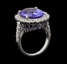 GIA Cert 11.78 ctw Tanzanite and Diamond Ring - 14KT White Gold