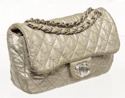 Chanel Silver Crinkle Flap Shoulder Bag