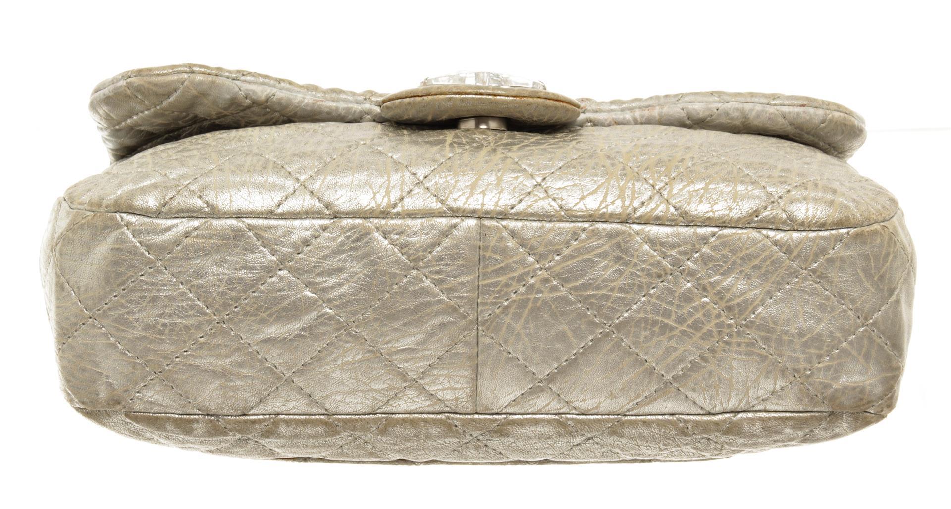 Chanel Silver Crinkle Flap Shoulder Bag