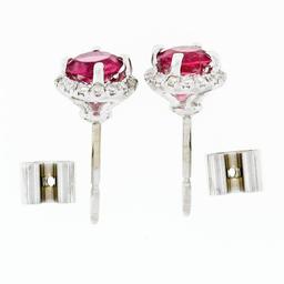 14k White Gold 1.35 ctw Round Prong Pink Tourmaline & Diamond Halo Stud Earrings