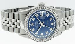 Rolex Mens Stainless Steel Blue Diamond 36MM Datejust Wristwatch