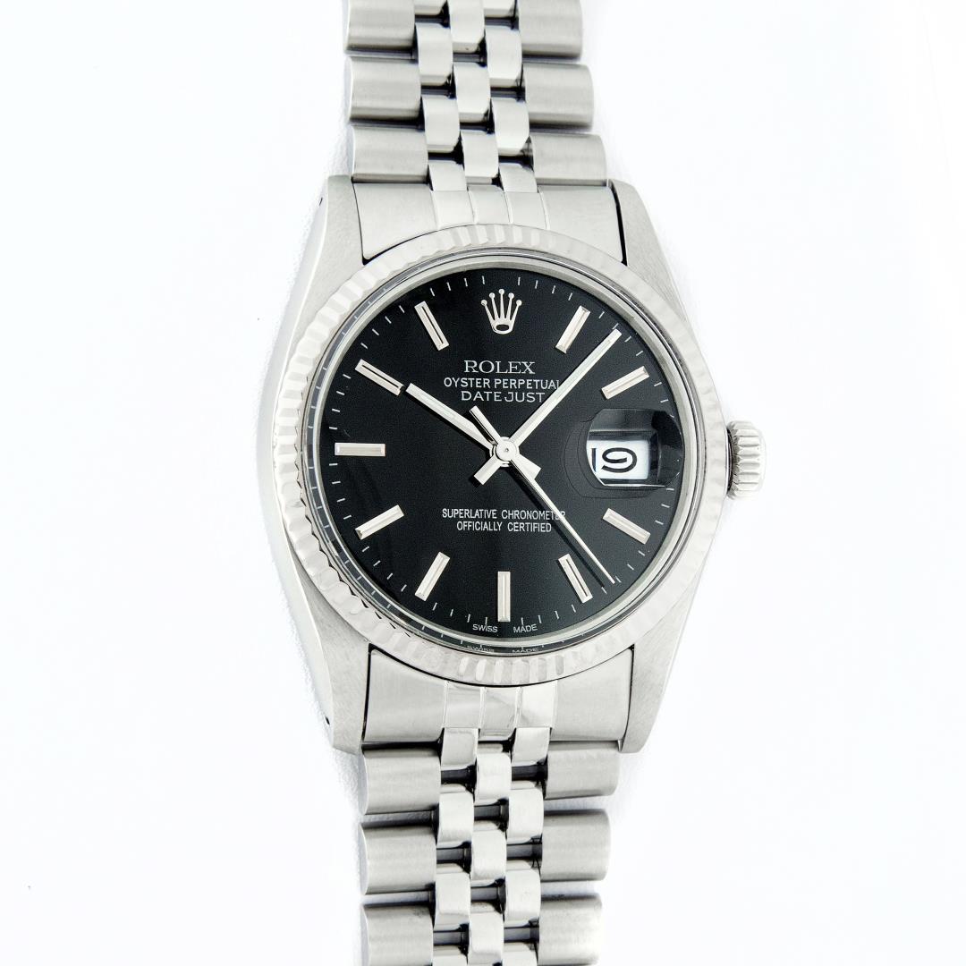 Rolex Stainless Steel Black Index 36mm Datejust Wristwatch