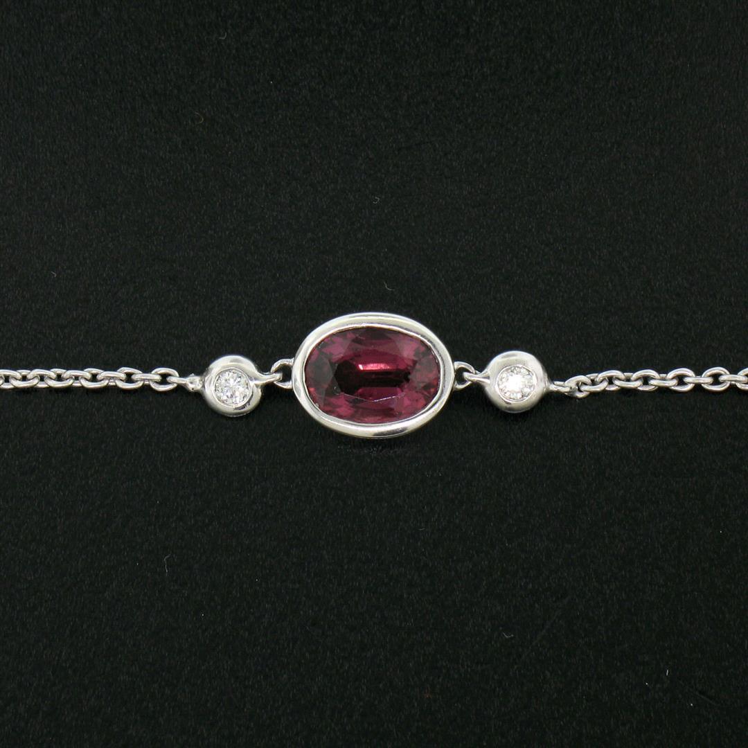 New 18k White Gold 1.13 ctw GIA Pink Sapphire and Diamond Pendant Necklace