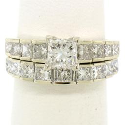 18K TT Gold 2.21 ctw EGL Cert. Princess Cut Diamond Engagement & Wedding Ring Se