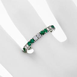 14K White Gold 1.40 ctw Round Shared Prong Diamond & Emerald Eternity Band Ring