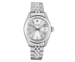 Rolex Ladies Stainless Steel Silver Index Date Watch With Rolex Box