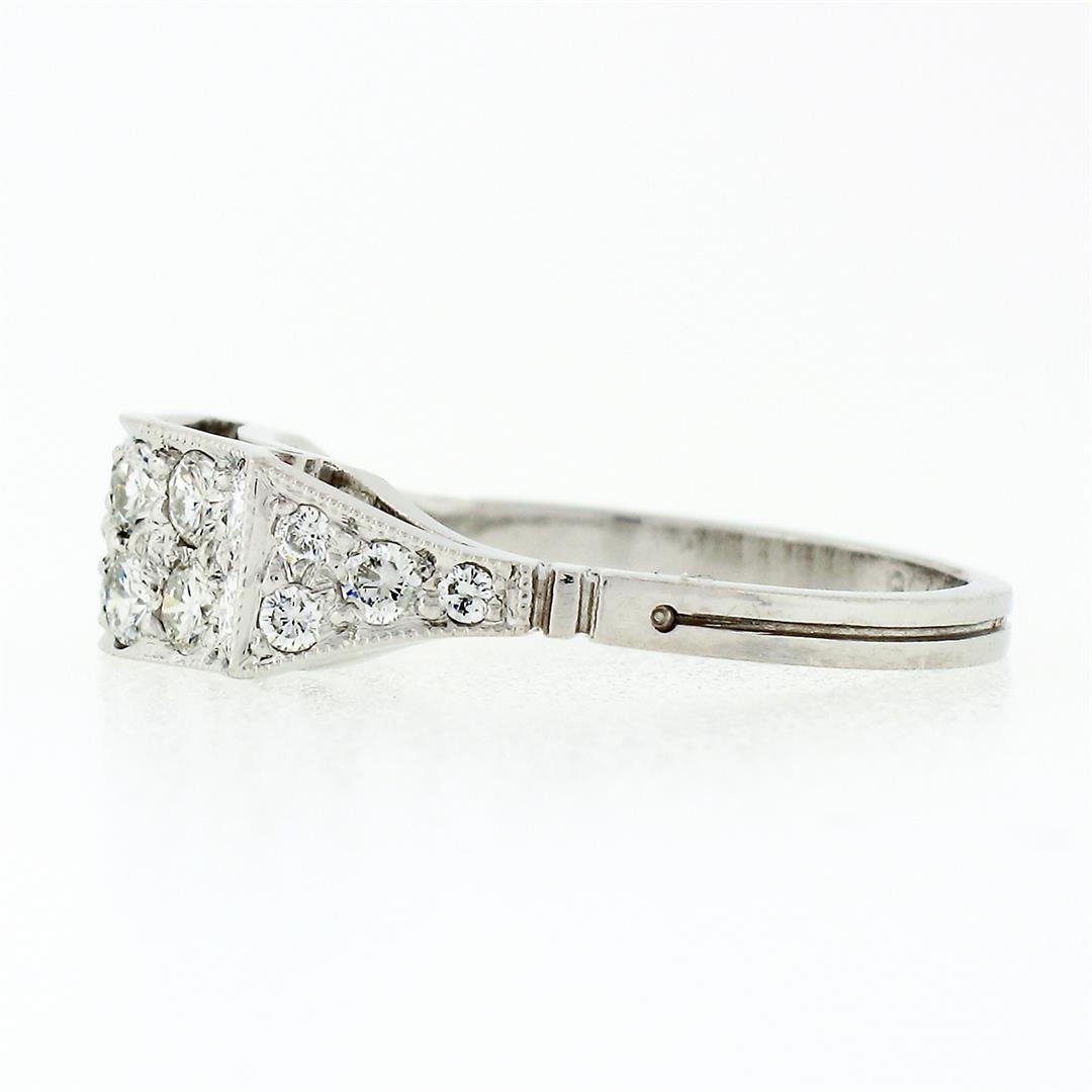 Antique Art Deco Platinum 0.64 ctw Transitional Cut Diamond Two Row Wave Band Ri