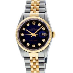 Rolex Mens 2 Tone Blue Vignette Diamond 36MM Datejust Wristwatch