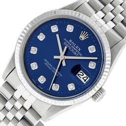 Rolex Mens Stainless Steel 36MM Blue Diamond Datejust Wristwatch