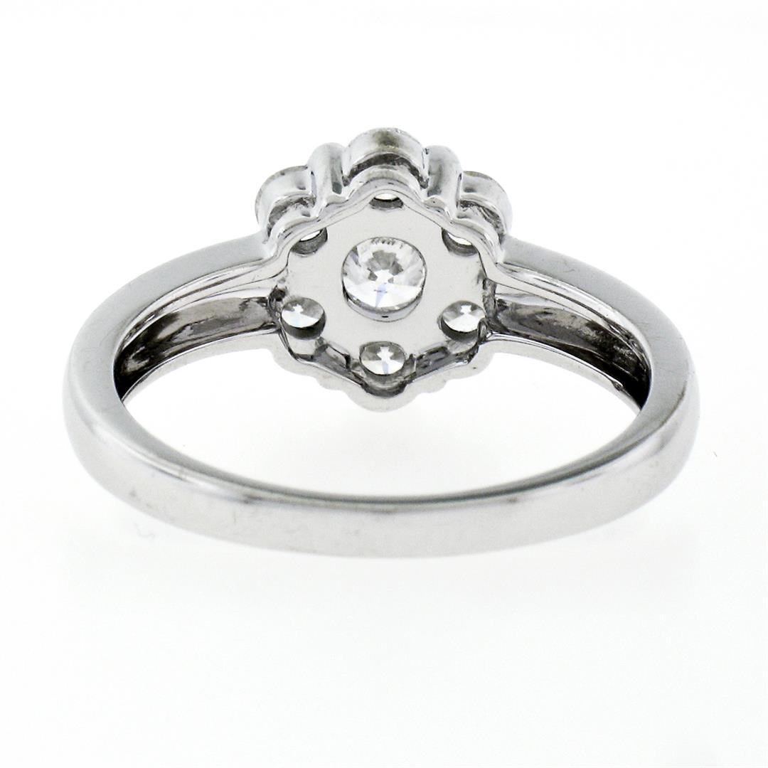 18K White Gold 0.84 ctw Ideal Round Brilliant Cut Diamond Flower Cluster Ring