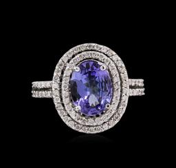 1.48 ctw Tanzanite and Diamond Ring - 14KT White Gold