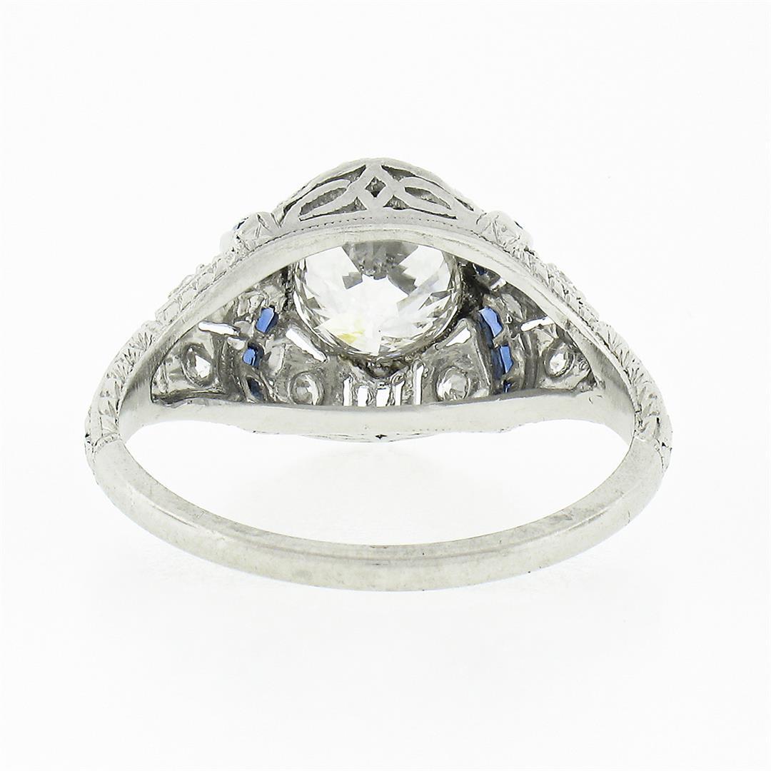 Antique Platinum 1.08 ctw GIA European Diamond Solitaire Sapphire Engagement Rin