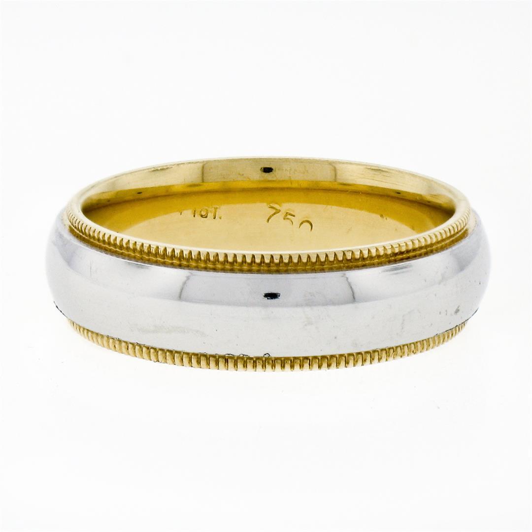 Men's 18k White and Yellow Gold 5.5mm Milgrain Edged Band Ring