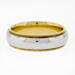 Men's 18k White and Yellow Gold 5.5mm Milgrain Edged Band Ring