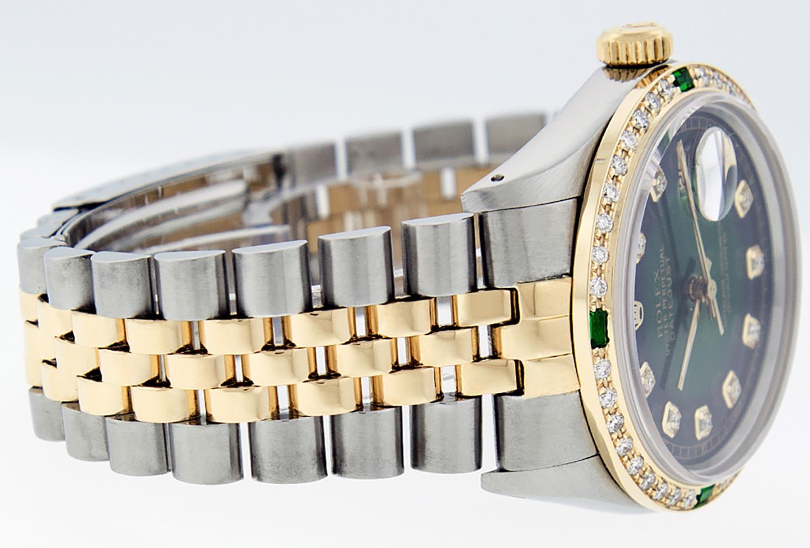 Rolex Mens 2 Tone Green Vignette Diamond Datejust Wristwatch 36MM