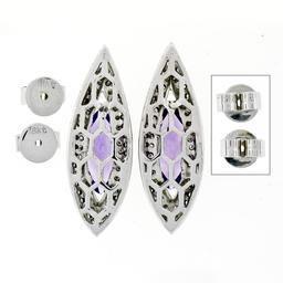 Custom 18k White Gold 3.50 ctw Marquise Amethyst & Diamond Large Stud Earring