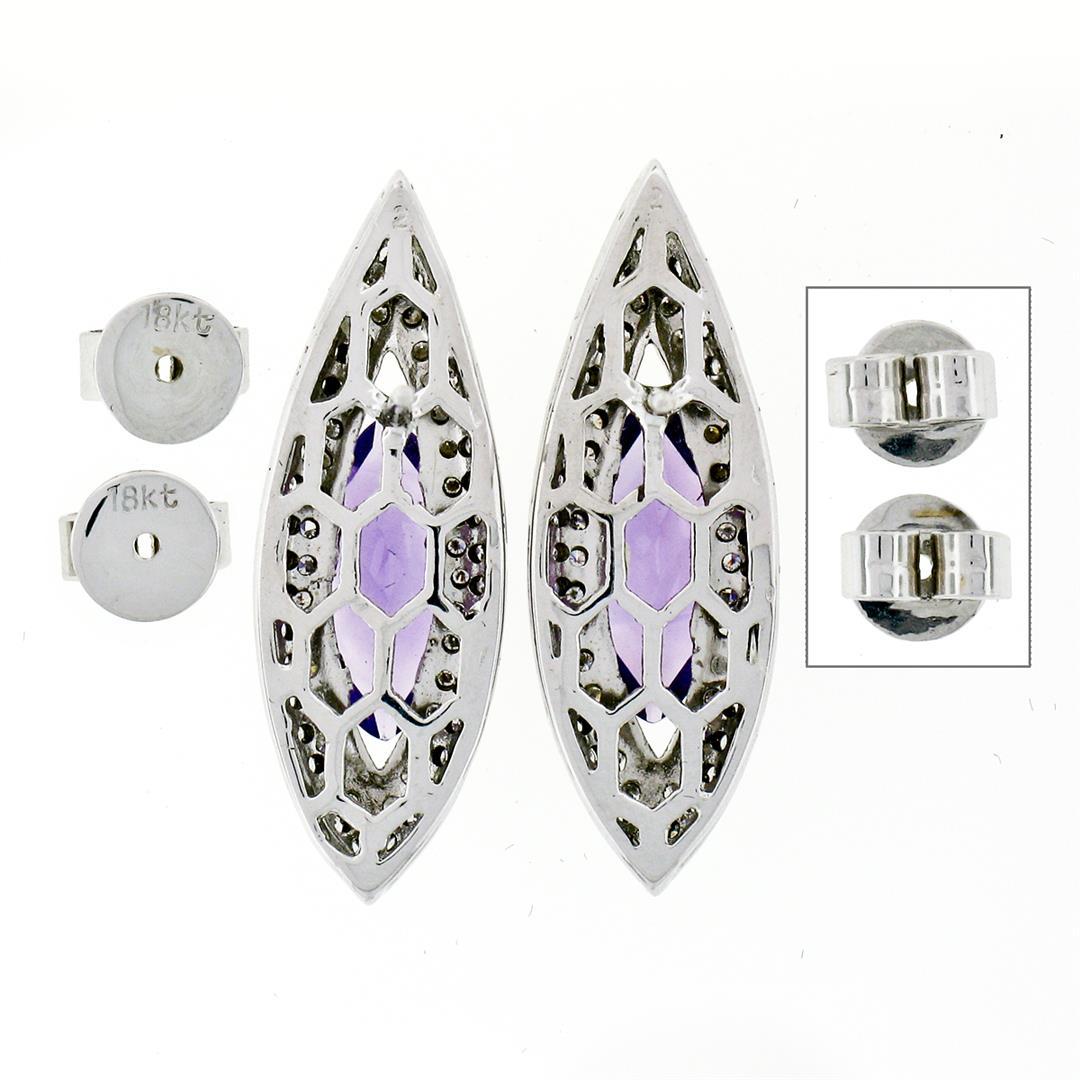 Custom 18k White Gold 3.50 ctw Marquise Amethyst & Diamond Large Stud Earring