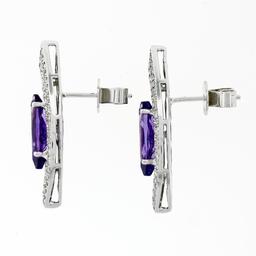 Custom 18k White Gold 3.50 ctw Marquise Amethyst & Diamond Large Stud Earring