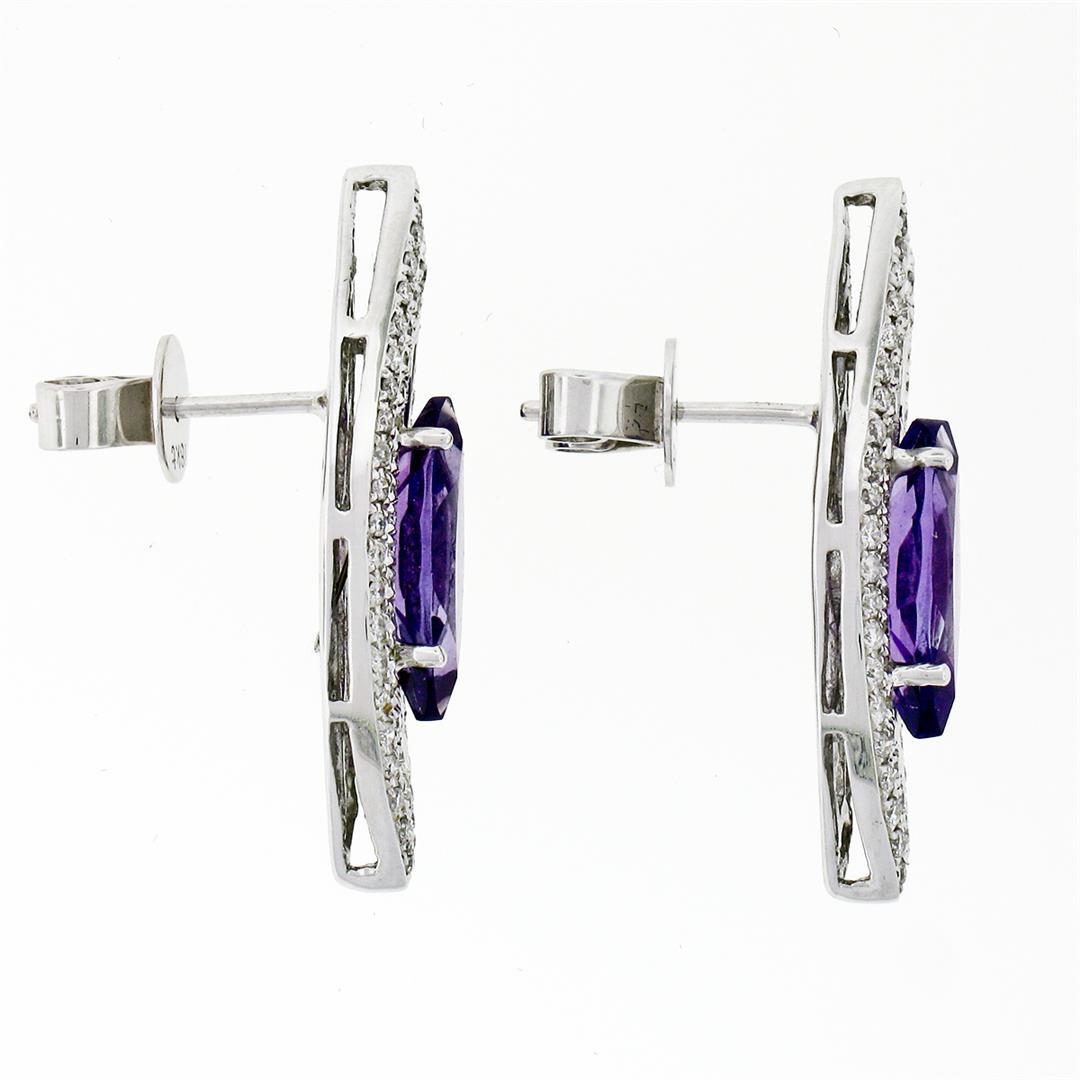 Custom 18k White Gold 3.50 ctw Marquise Amethyst & Diamond Large Stud Earring