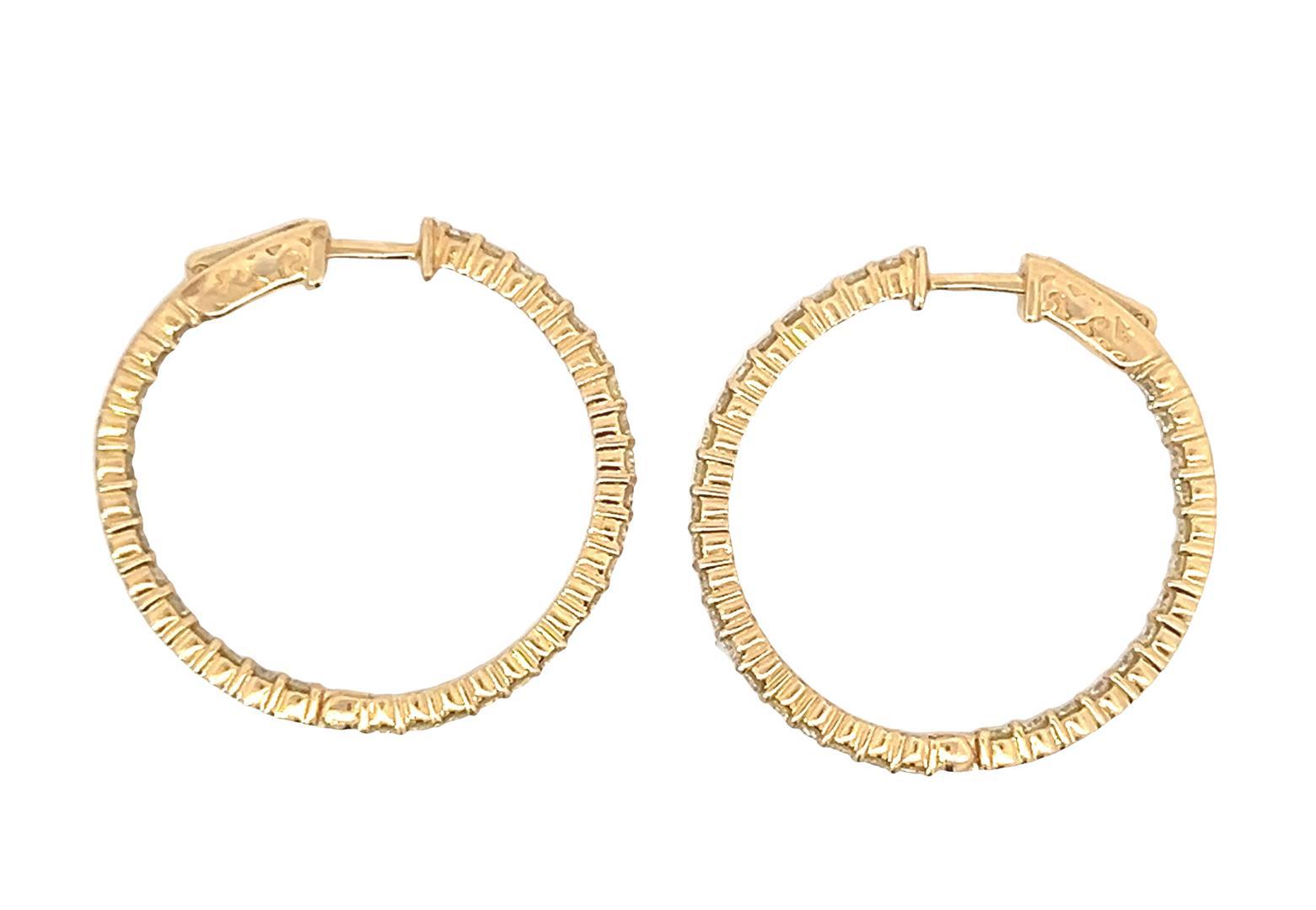 2.20 ctw Diamond Hoop Earrings - 14KT Yellow Gold