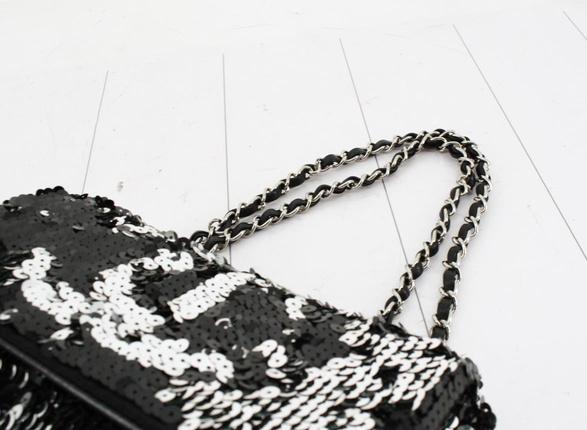 Chanel Black Silver-tone Sequin Leather Summer Night Single Flap Shoulder Bag