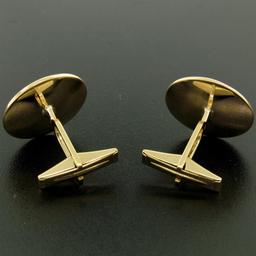 Men's 14k Yellow Gold Dual Finish 20mm Round Concave Swirl Design Cuff Links