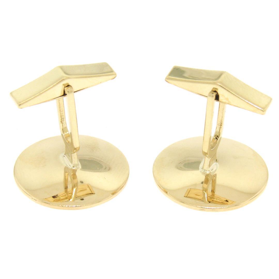 Men's 14k Yellow Gold Dual Finish 20mm Round Concave Swirl Design Cuff Links