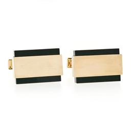 Modernist 14K Yellow Gold Rectangular Black Onyx Brushed Finish Swivel Cuff Link