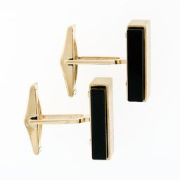 Modernist 14K Yellow Gold Rectangular Black Onyx Brushed Finish Swivel Cuff Link