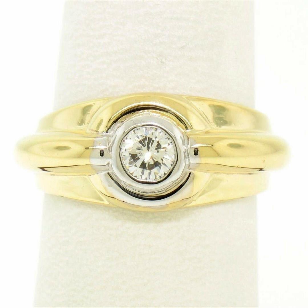 Men's 14k Yellow and White Gold 0.40 ctw Bezel Round Diamond Solitaire Band Ring