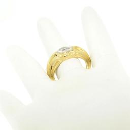Men's 14k Yellow and White Gold 0.40 ctw Bezel Round Diamond Solitaire Band Ring