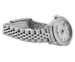 Rolex Ladies Stainless Steel Quickset Silver Index Diamond Bezel Date Watch With