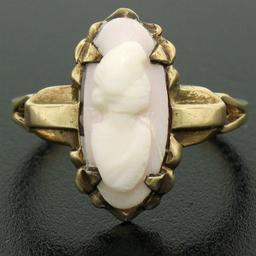 Antique Victorian 10k Yellow Gold Simple Petite Carved Pink Stone Cameo Ring