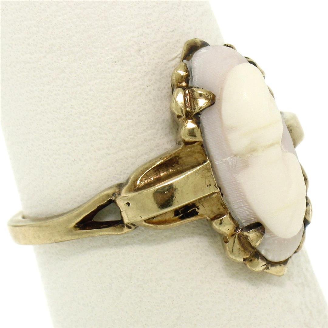 Antique Victorian 10k Yellow Gold Simple Petite Carved Pink Stone Cameo Ring