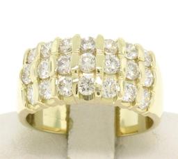 14k Yellow Gold 1.48 ctw Bar Set Round Diamond Wide Band Ring