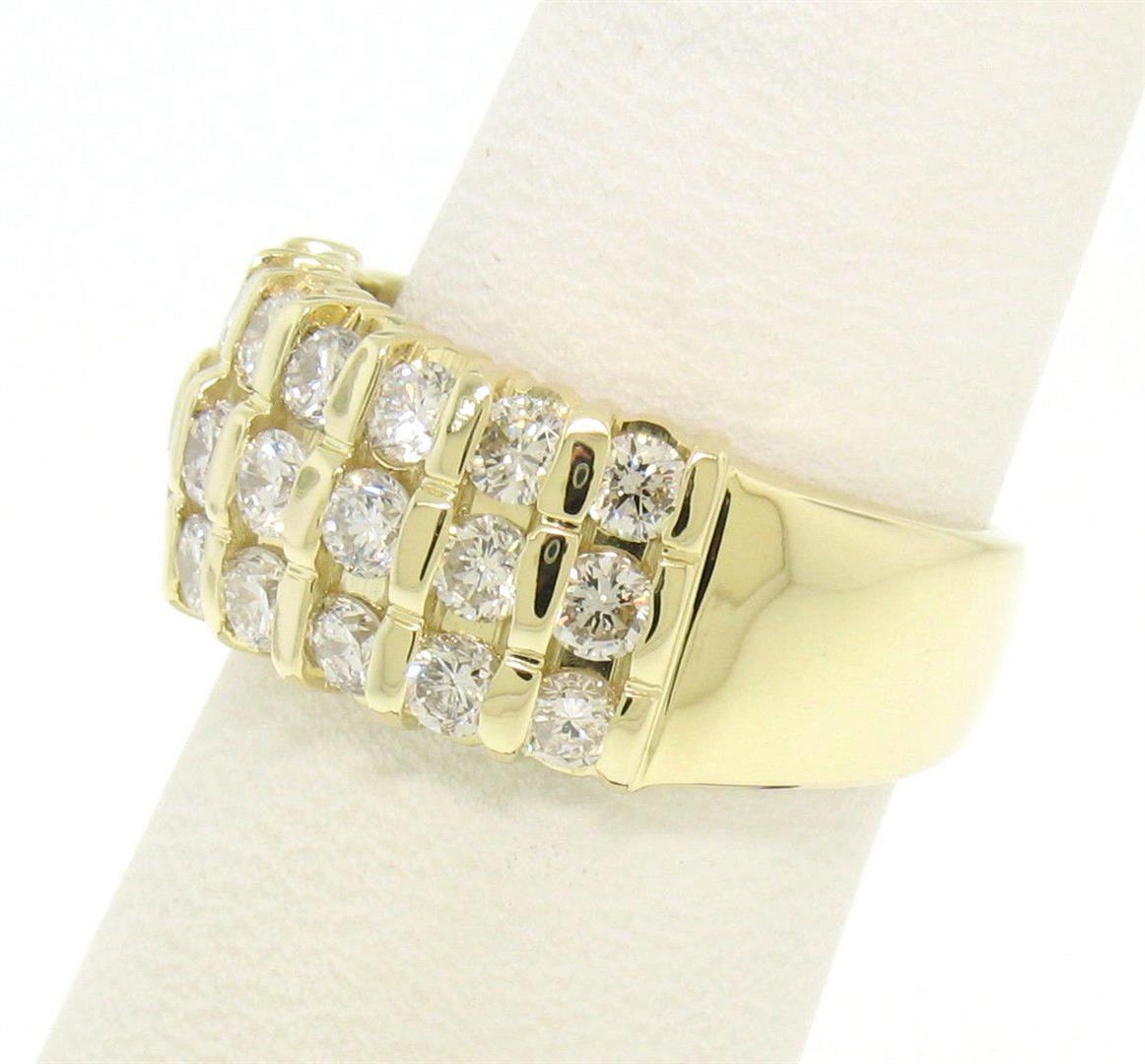 14k Yellow Gold 1.48 ctw Bar Set Round Diamond Wide Band Ring